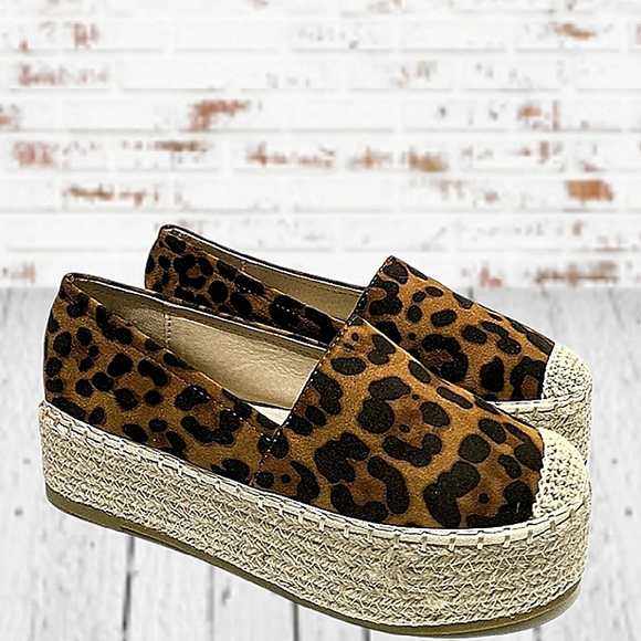 moca Shoes - Platform Leopard Slip-On Espadrilles